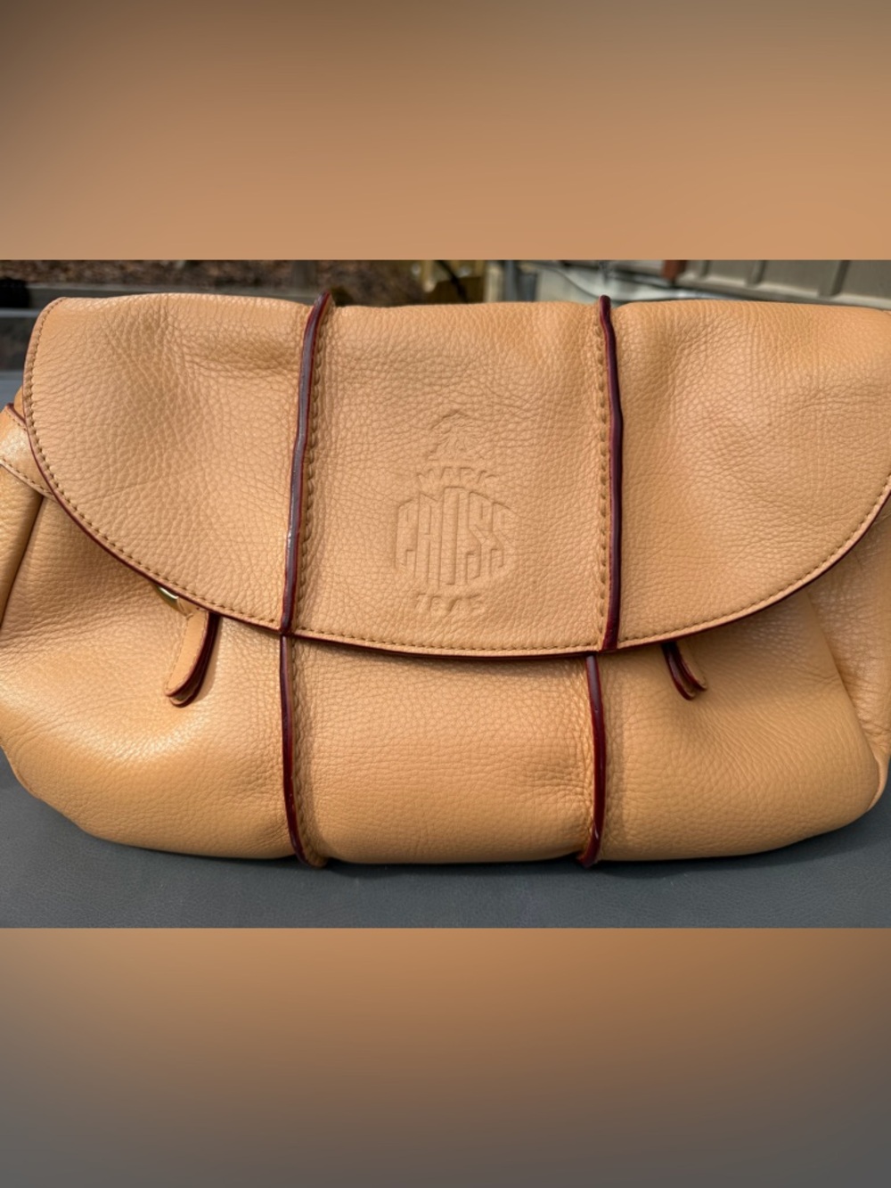 Mark Cross Leather Bag with Burgundy Trim